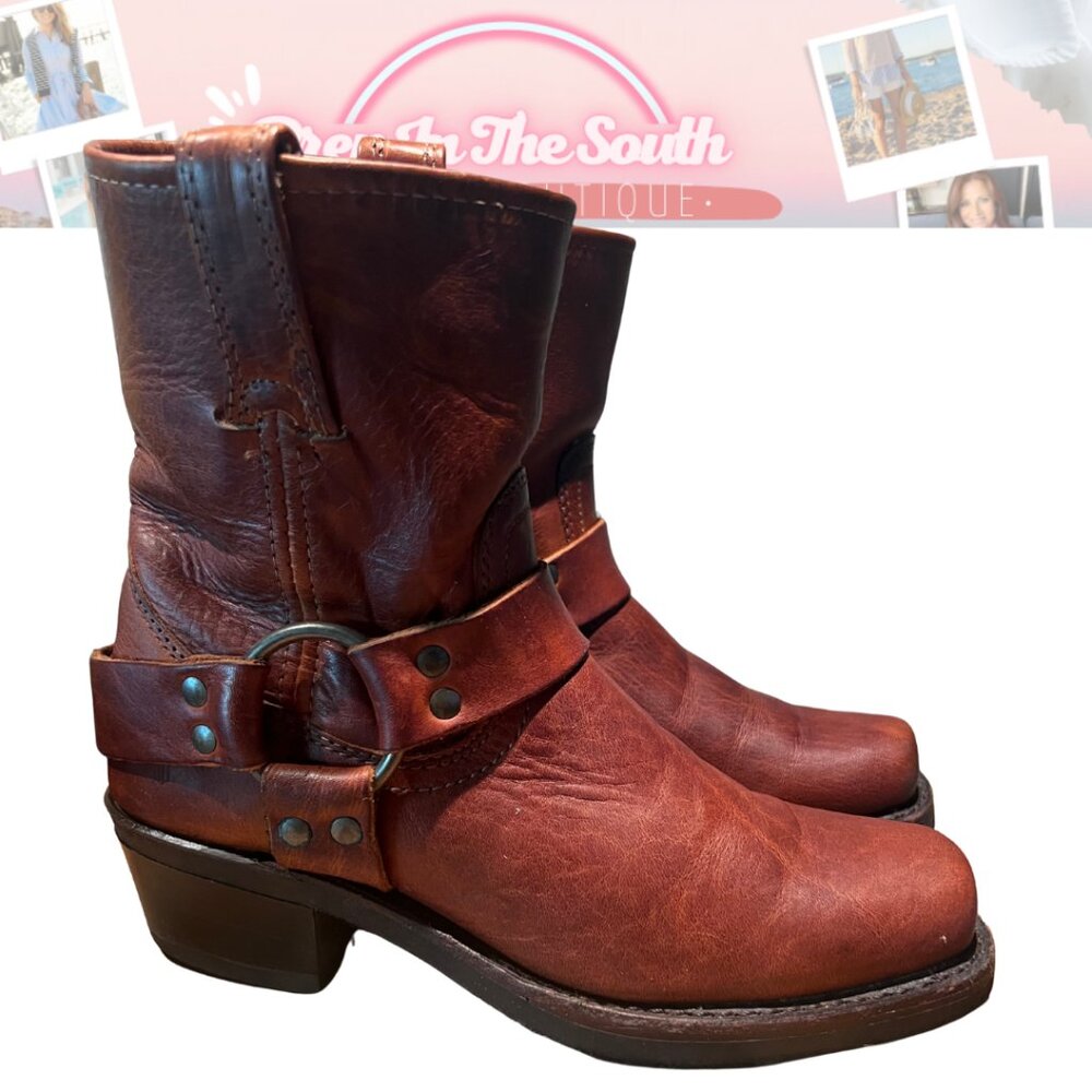 Frye Harness 8R Cognac Leather Boots Size 6M USA Make an Offer - Picture 3 of 10